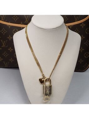Authentic Louis Vuitton Gold Padlock W/ Unbranded Heart Stainless Steel Chain